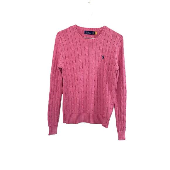 POLO RALPH LAUREN Cotton Cable Knit Crew Neck Sweater Top Pullover Pink Size S - Picture 2 of 9